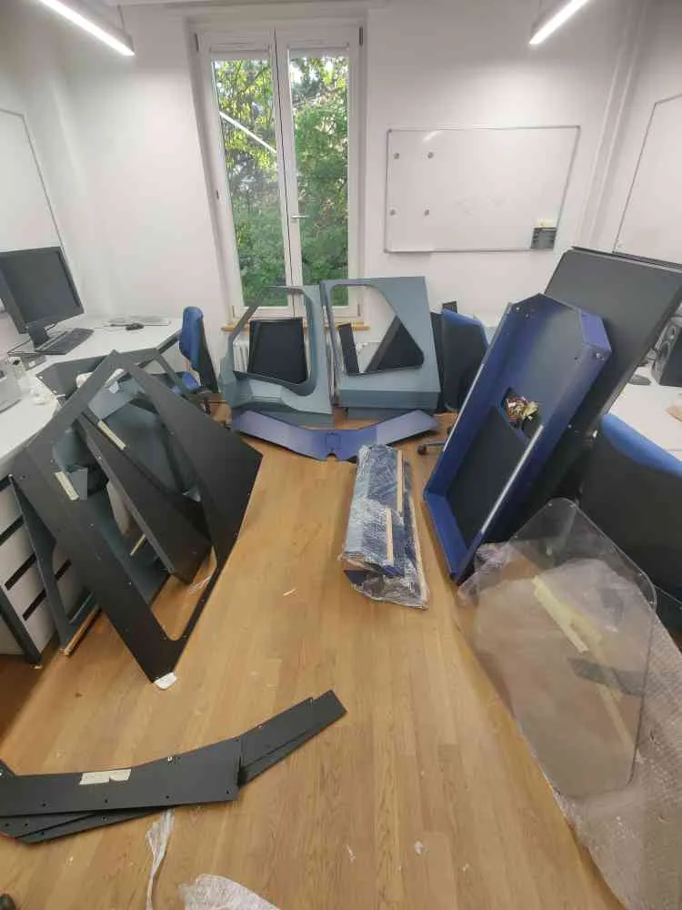 Interior and components of the Airbus A380 simulator cockpit